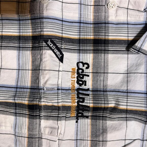 Ecko Grey Plaid‎ Button Down Embroidered Shirt Sz Large Y2K (AA2) - Picture 7 of 8